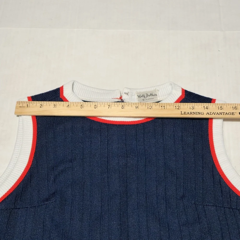 Iconic Wolf Brothers Of Florida Blue Cardigan Red White Stripes Pockets Size 14